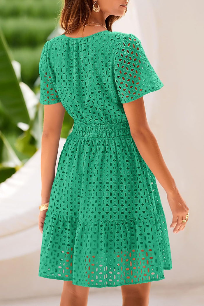 PRETTYGARDEN Women's Summer Eyelet Lace Short Dresses