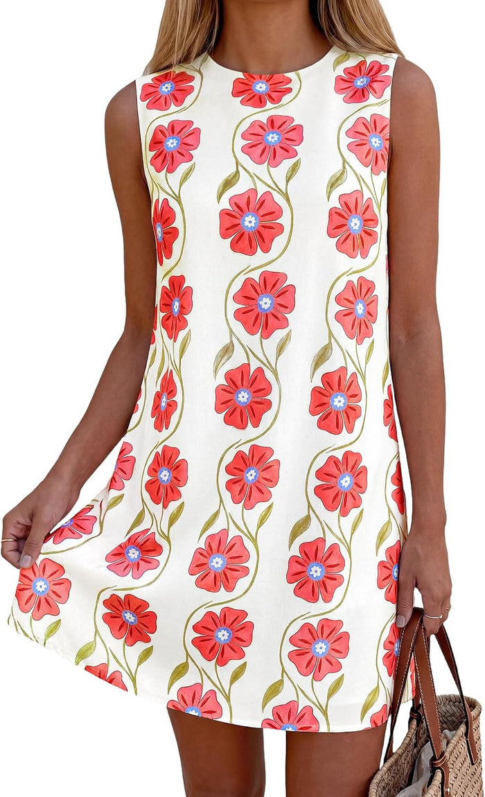 PRETTYGARDEN Women's Summer Floral Sundresses Sleeveless Mini Dress
