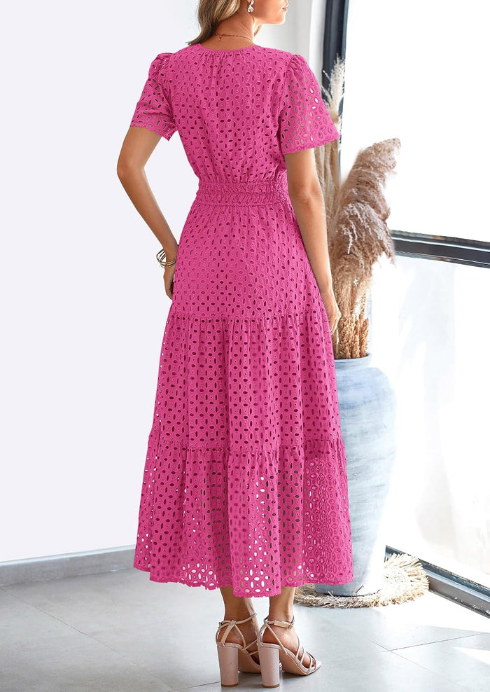 PRETTYGARDEN Women's Summer Hollow Out Eyelet Maxi Dress