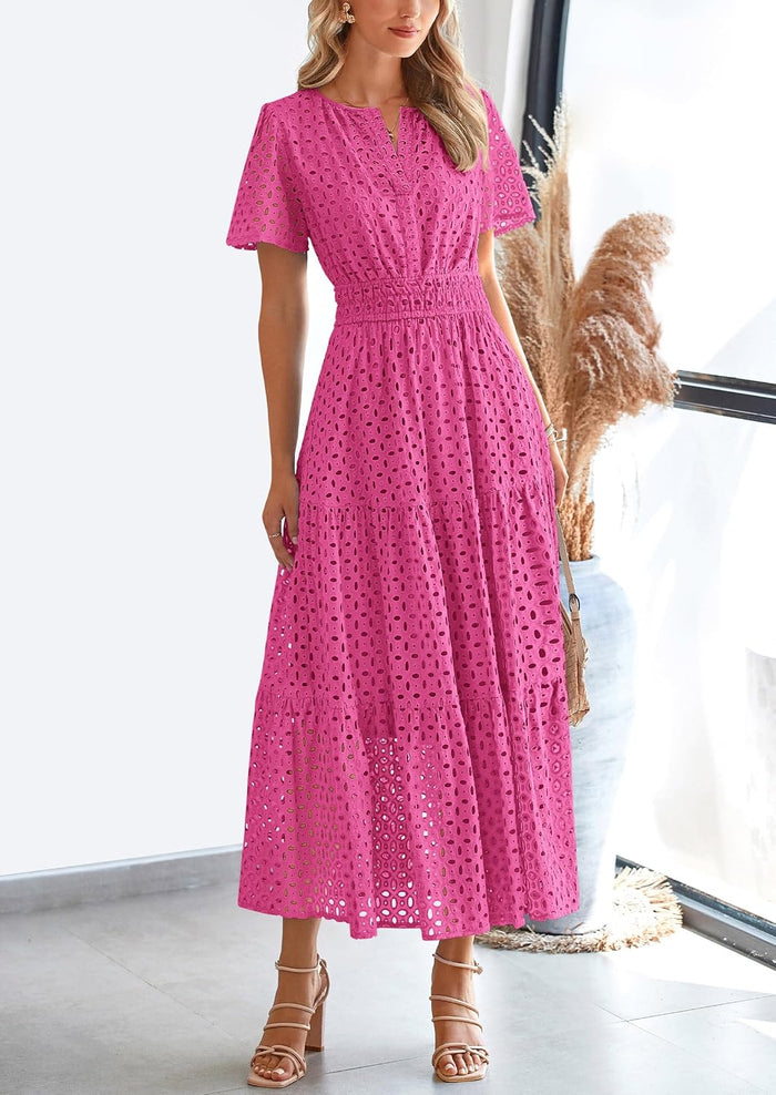 PRETTYGARDEN Women's Summer Hollow Out Eyelet Maxi Dress