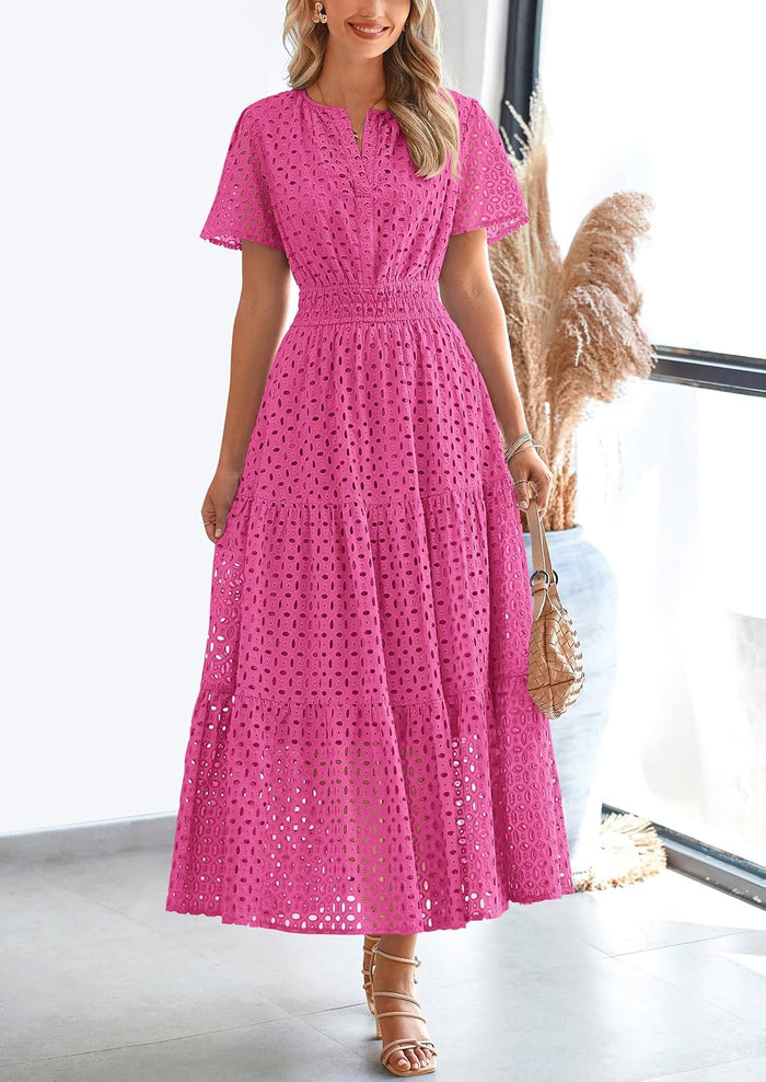 PRETTYGARDEN Women's Summer Hollow Out Eyelet Maxi Dress