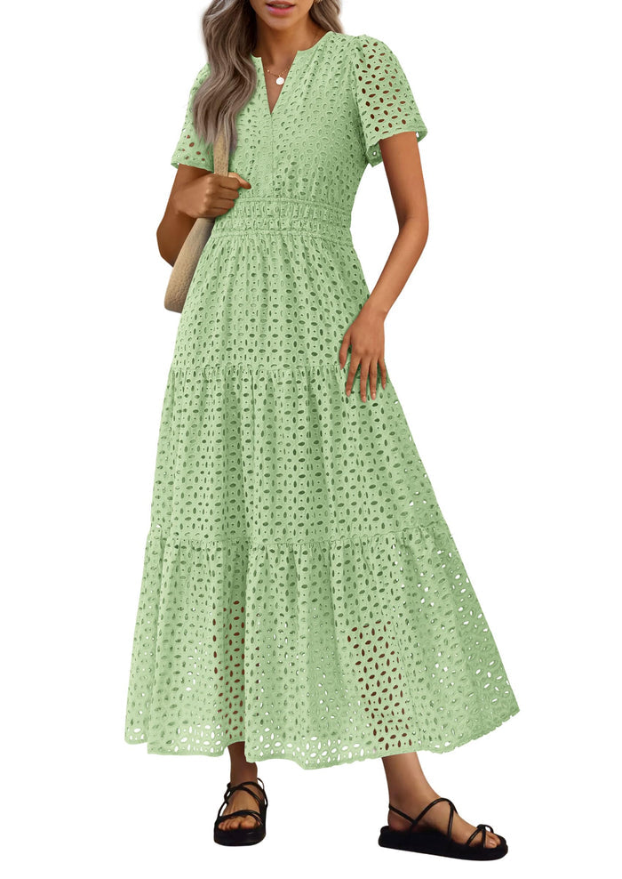 PRETTYGARDEN Women's Summer Hollow Out Eyelet Maxi Dress
