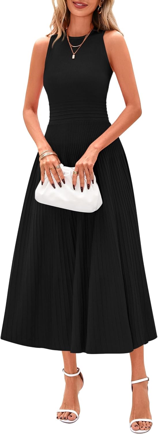 PRETTYGARDEN Women's Summer Pleated Midi Work Dress