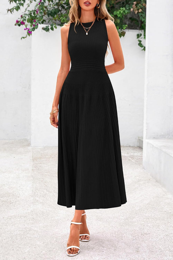 PRETTYGARDEN Women's Summer Pleated Midi Work Dress