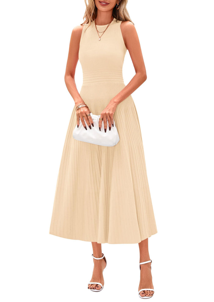 PRETTYGARDEN Women's Summer Pleated Midi Work Dress