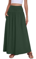 QUEZHU Women Maxi Long Skirts Casual A-line Elastic High Waist Flowy Skirt