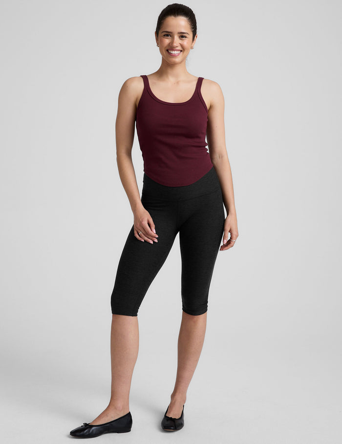 red scoop neck ribbed tank top.