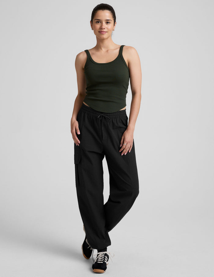 green scoop neck ribbed tank top.