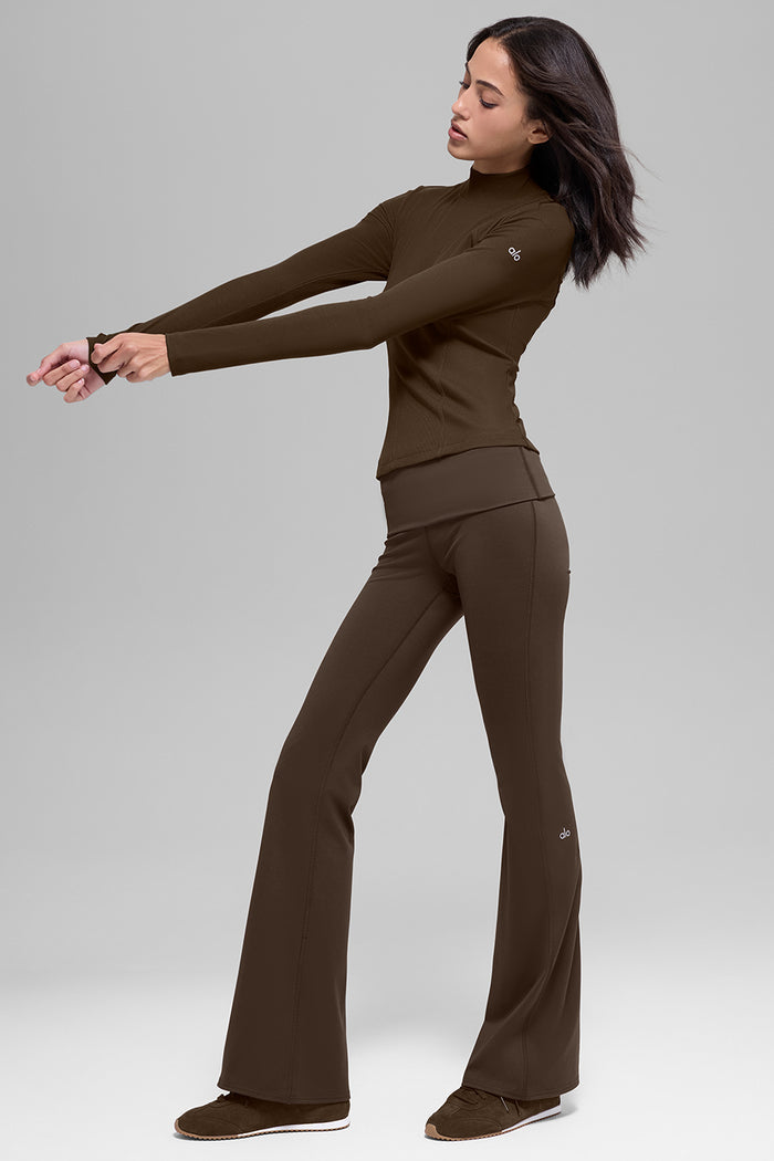 Ribbed Mesmerize Mock Neck Long Sleeve - Espresso