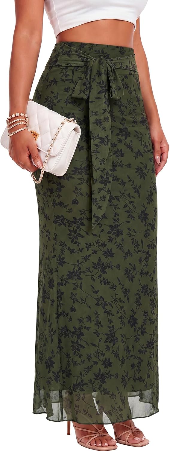 Rooscier Women's Mesh High Waisted Maxi Skirt