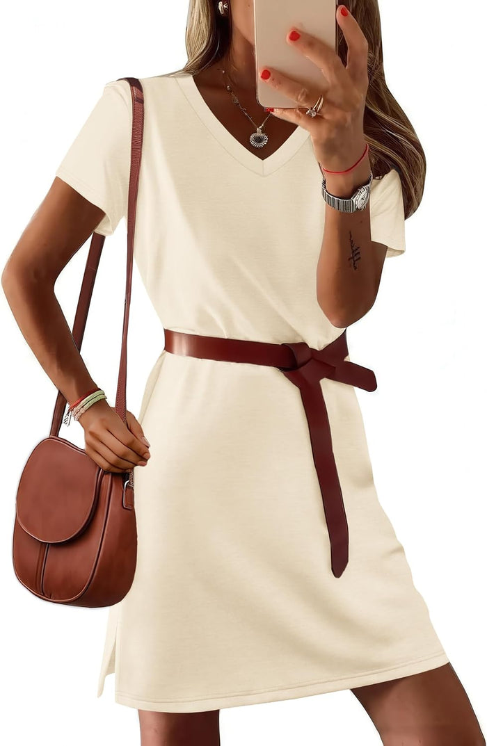 RUMIA Summer Dresses for Women 2026 V-Neck Casual Sundresses T-Shirt Dress