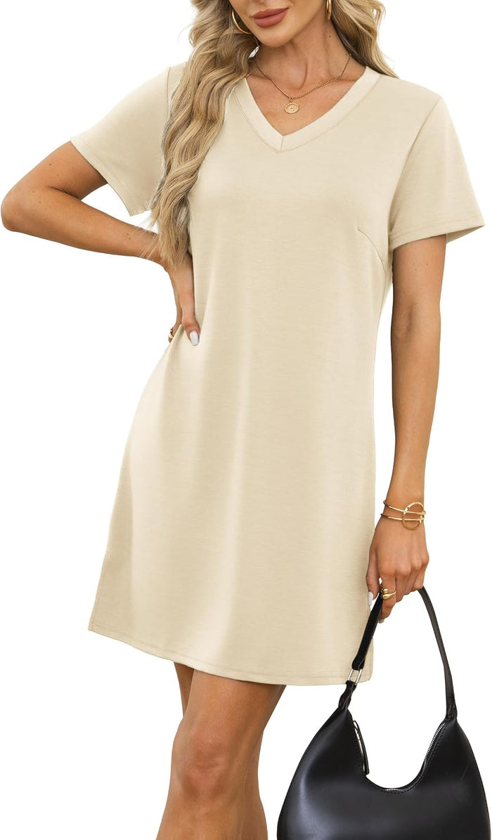 RUMIA Summer Dresses for Women 2026 V-Neck Casual Sundresses T-Shirt Dress