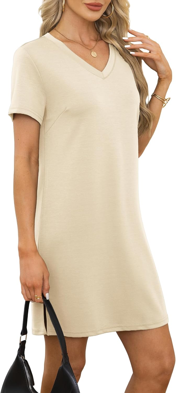 RUMIA Summer Dresses for Women 2026 V-Neck Casual Sundresses T-Shirt Dress