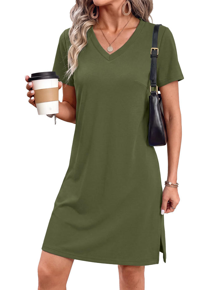 RUMIA Summer Dresses for Women 2026 V-Neck Casual Sundresses T-Shirt Dress