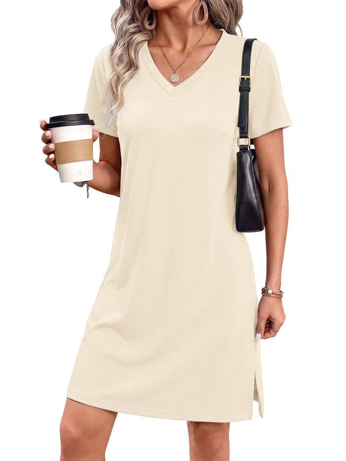 RUMIA Summer Dresses for Women 2026 V-Neck Casual Sundresses T-Shirt Dress