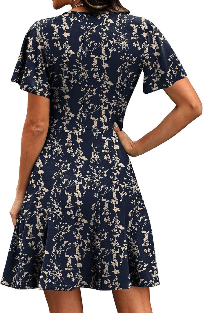 RUMIA Women Casual Dresses Wrap V Neck Dress A-Line Summer Sundress Fashion