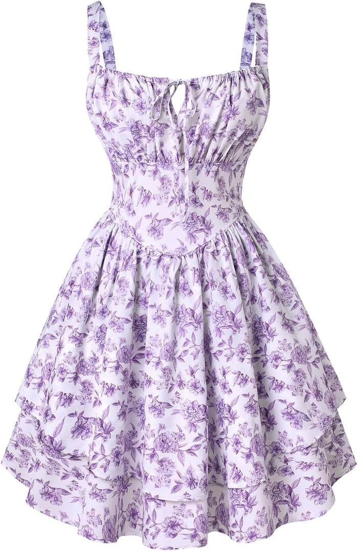 Scarlet Darkness Floral Mini Corset Dress Women Teens Sundress with Pockets