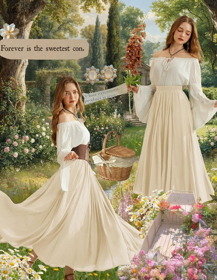 Scarlet Darkness Maxi Skirts for Women Long Flowy Boho Renaissance Skirt