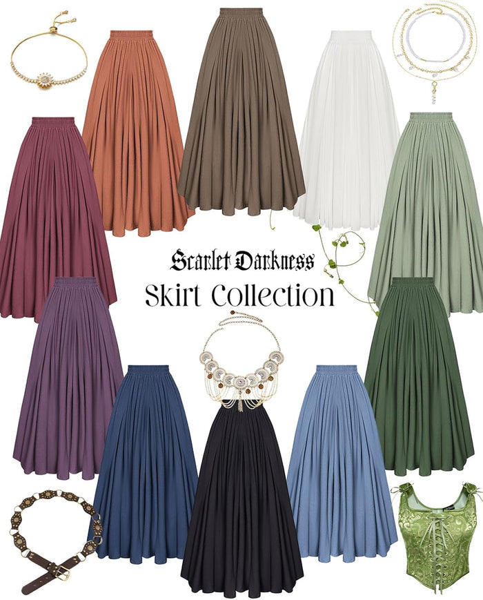 Scarlet Darkness Maxi Skirts for Women Long Flowy Boho Renaissance Skirt