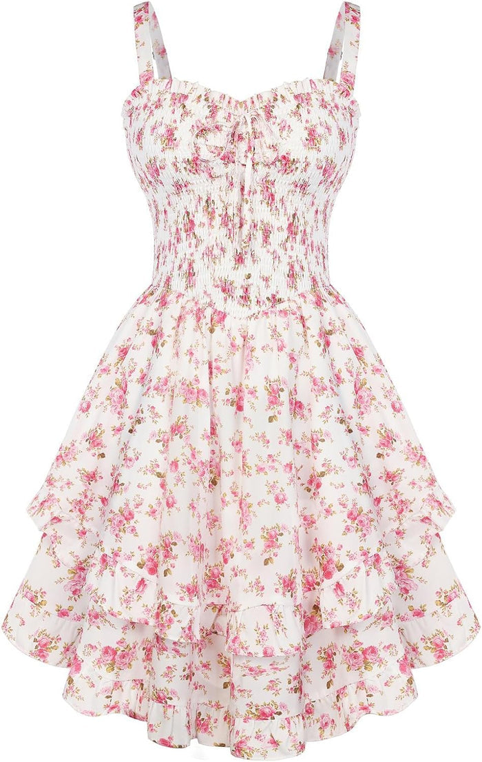 Scarlet Darkness Smocked Floral Sundresses Women Teens Summer Spring Dress
