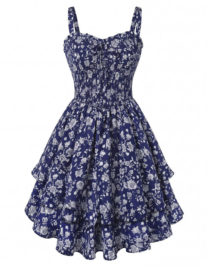 Navy Blue White Floral / Small