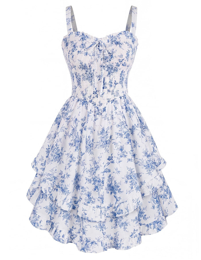 White Blue Bird Floral / Small