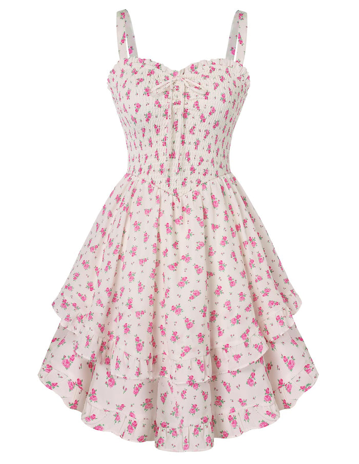 Scarlet Darkness Smocked Floral Sundresses Women Teens Summer Spring Dress