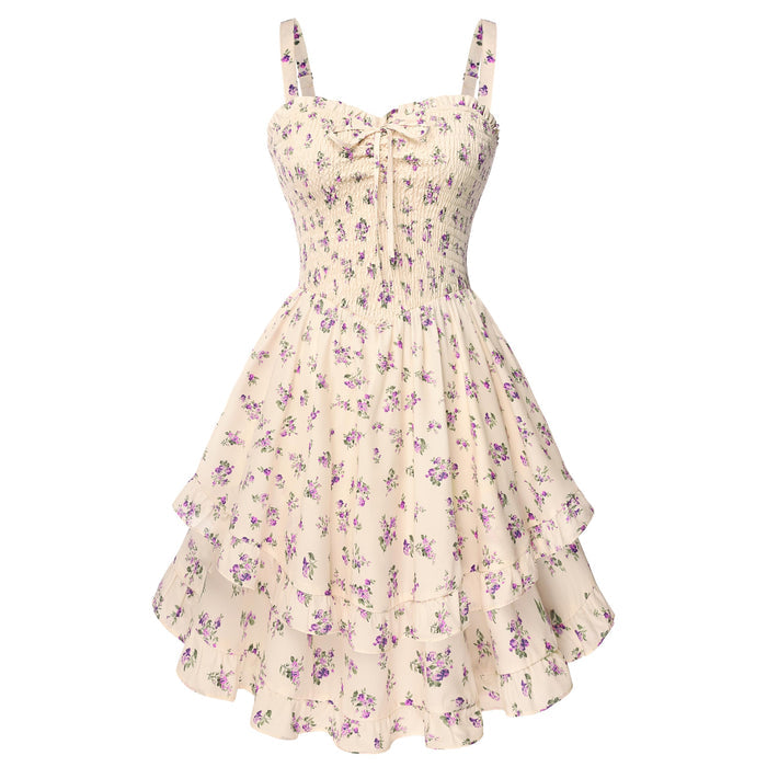 Scarlet Darkness Smocked Floral Sundresses Women Teens Summer Spring Dress