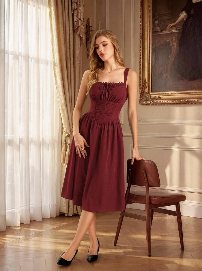 Scarlet Darkness Women Corset Midi Dress Homecoming Cocktail Party Sundress
