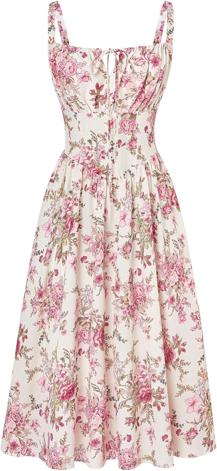 Scarlet Darkness Women's Floral Corset Dress with Pockets for Summer Spring