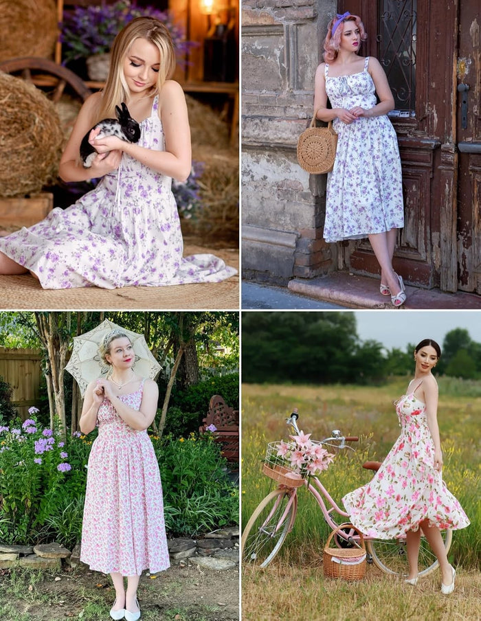 Scarlet Darkness Women's Floral Corset Dress with Pockets for Summer Spring
