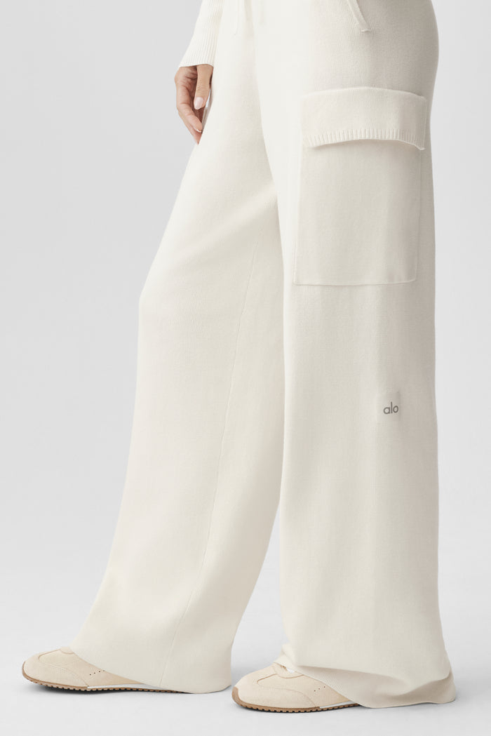 Scholar Knit High-Waist Cargo Pant - Ivory
