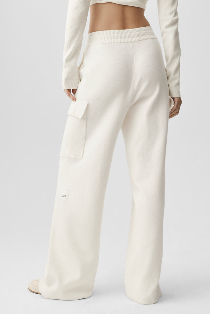 Scholar Knit High-Waist Cargo Pant - Ivory