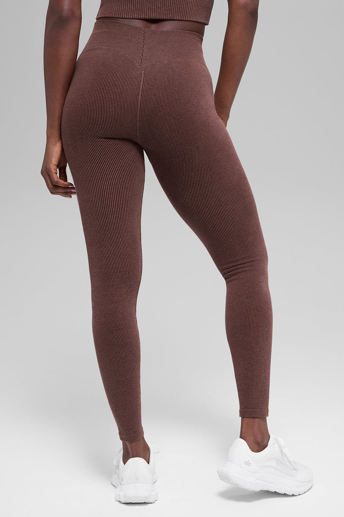 Seamless High-Waist Two Tone Rib Legging - Brownstone Heather
