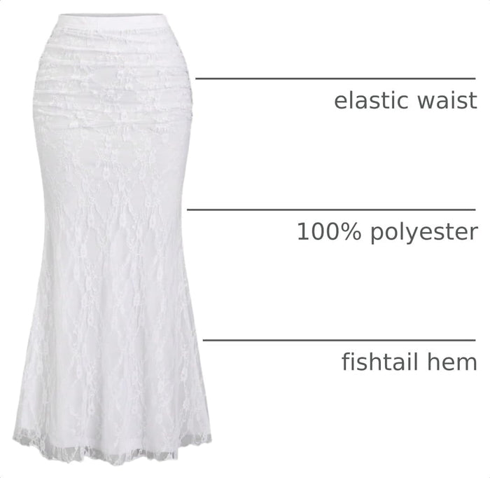 SHENHE Women's Elegant Lace Long Skirt Elastic High Waisted Ruched Bodycon Fishtail Skirt