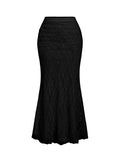 SHENHE Women's Elegant Lace Long Skirt Elastic High Waisted Ruched Bodycon Fishtail Skirt