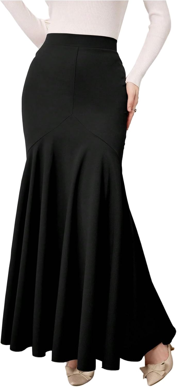 SHENHE Women's High Waisted Fishtail Skirts Ruffle Bodycon Long Maxi Skirt