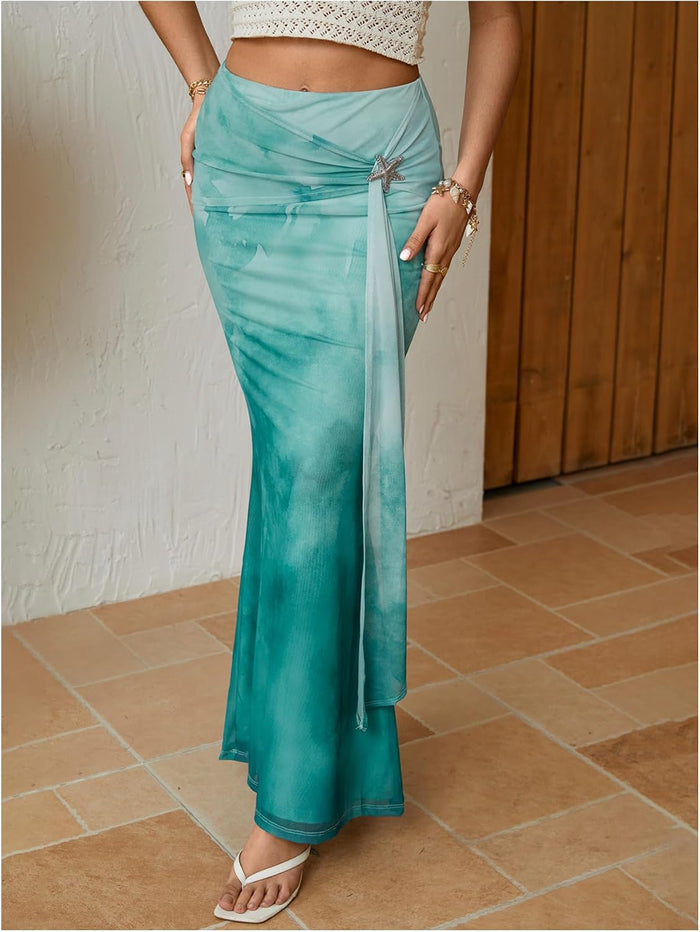 SHENHE Women's High Waisted Mesh Maxi Skirt Bodycon Elegant Going Out Long Fishtail Skirt