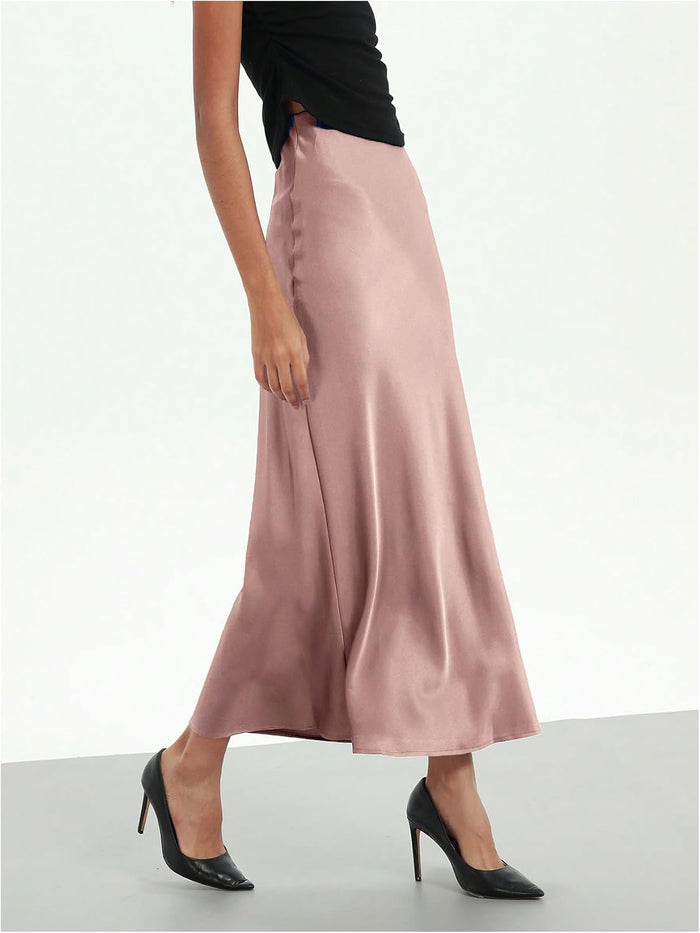 SHENHE Women's Satin Maxi High Waisted A Line Fishtail Skirt