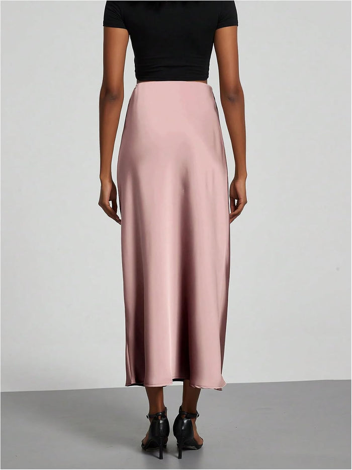 SHENHE Women's Satin Maxi High Waisted A Line Fishtail Skirt