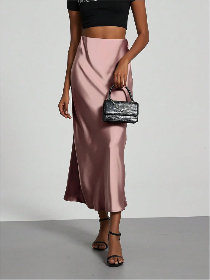 SHENHE Women's Satin Maxi High Waisted A Line Fishtail Skirt