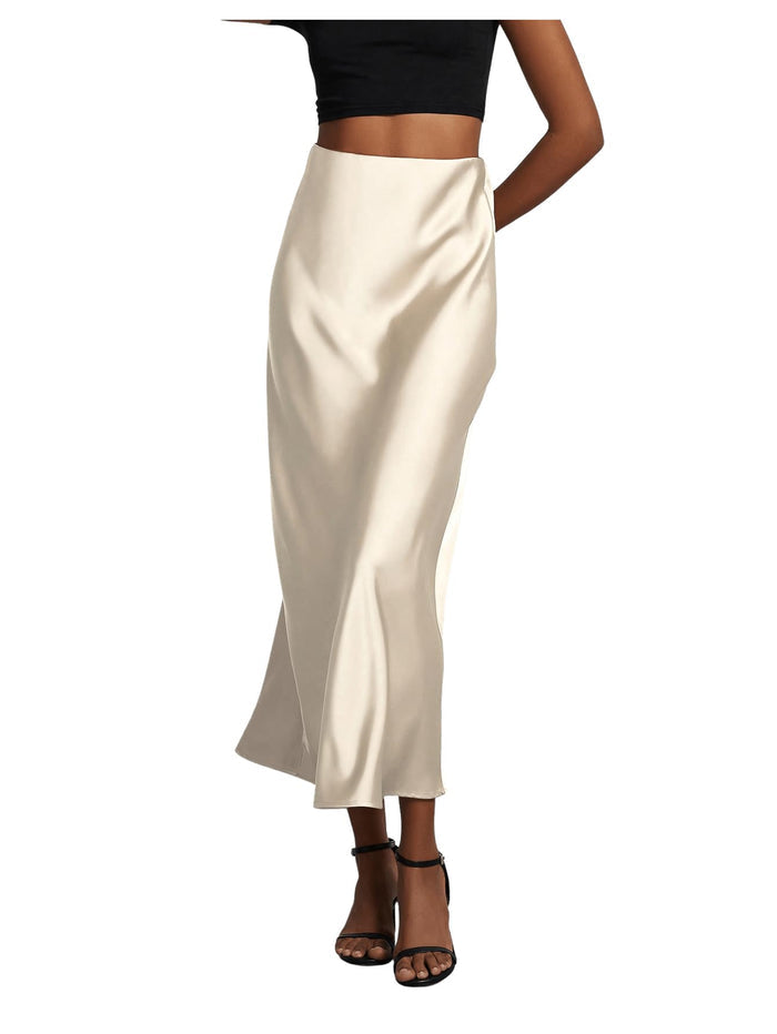 SHENHE Women's Satin Maxi High Waisted A Line Fishtail Skirt