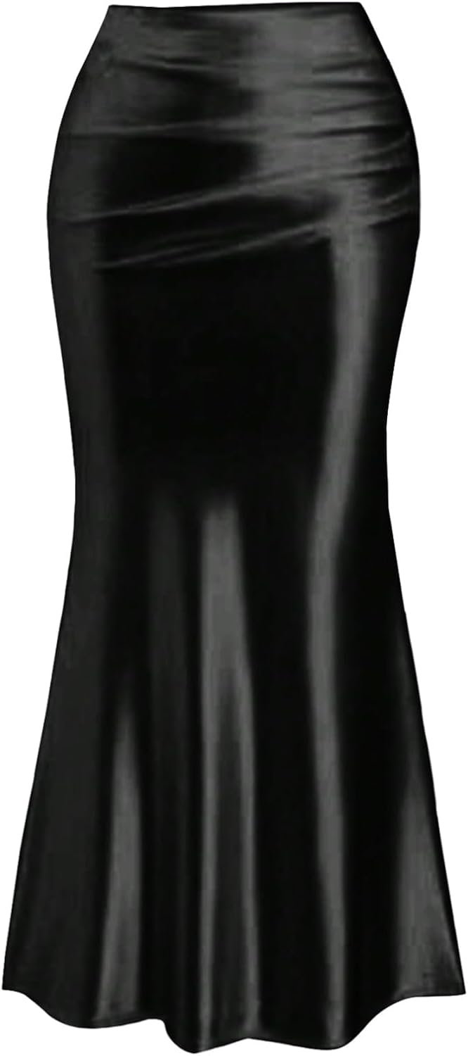 SHENHE Women's Satin Maxi Skirt Bodycon Fishtail Silky Elegant Long Skirt