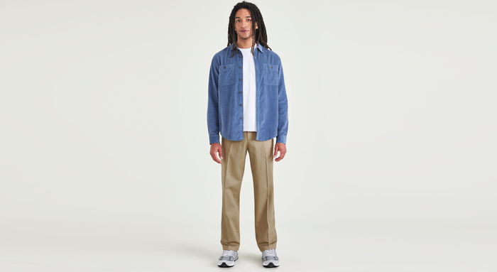 Front view of model wearing New British Khaki Signature Iron Free Khakis, Classic Fit with Stain Defender® (Big and Tall).