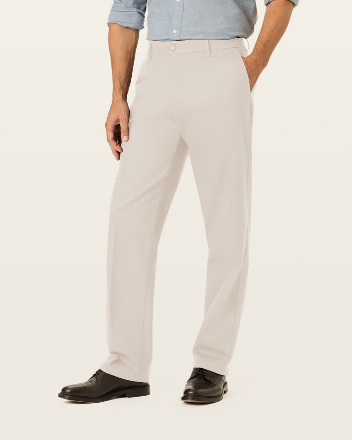 View of model wearing Cloud Signature Iron Free Khakis, Classic Fit with Stain Defender®.