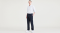 Front view of model wearing Navy Blazer Signature Iron Free Khakis, Pleated, Classic Fit with Stain Defender® (Big and Tall).