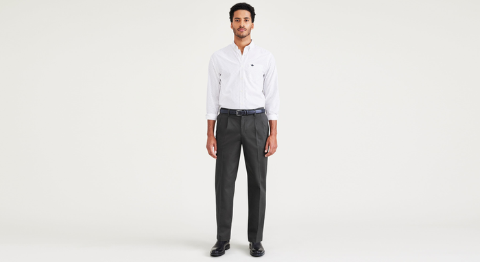 Front view of model wearing Steelhead Signature Iron Free Khakis, Pleated, Classic Fit with Stain Defender® (Big and Tall).