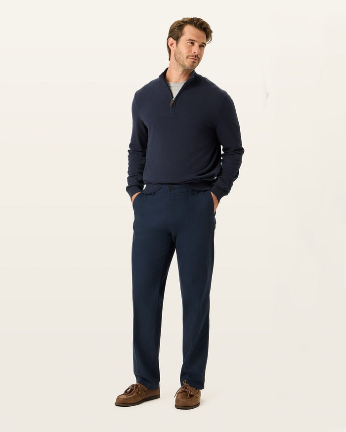 Front view of model wearing Navy Blazer Signature Iron Free Khakis, Straight Fit with Stain Defender®.