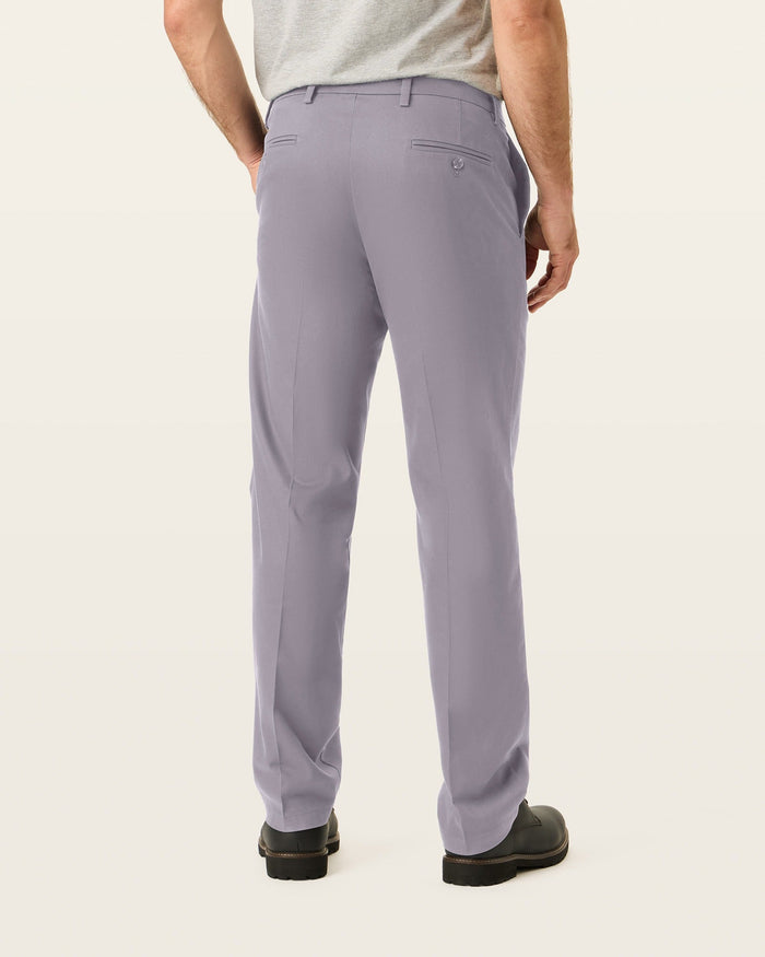 Back view of model wearing Burma Grey Signature Iron Free Khakis, Straight Fit with Stain Defender®.