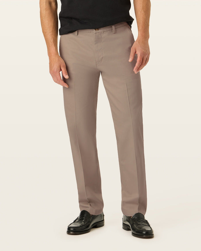 View of model wearing Timber Wolf Signature Iron Free Khakis, Straight Fit with Stain Defender®.